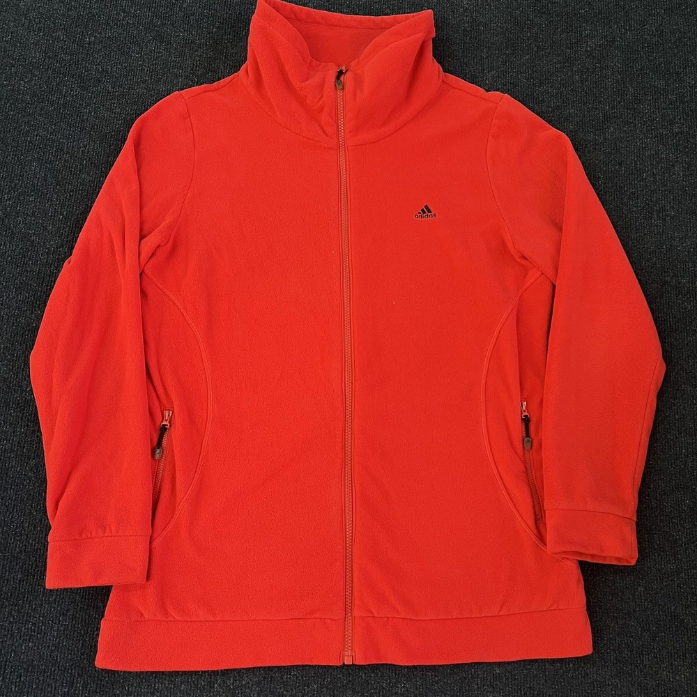 Adidas Jacket Womens XL Red Fleece Full Zip Stand Collar Athletic Lined Pockets